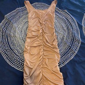 Ruched Brown Midi Dress